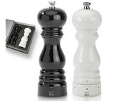 Peugeot Paris U-Select suola- ja pippurimyllyt, 18 cm, musta ja valkoinen lahjapakkauksessa